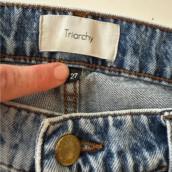 Triarchy Medium Wash Denim 100%Organic Cotton Blown Put Distressed Knee Jeans 27 - Picture 9 of 16